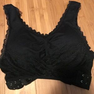 Black front wrapping bra.
